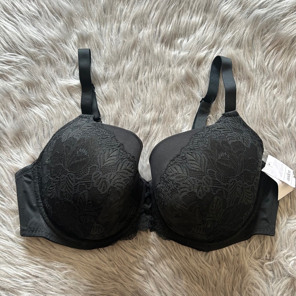 Auden Lightly Lined Balconette Bra Womens Size 42DDD Black Floral Lace Underwire